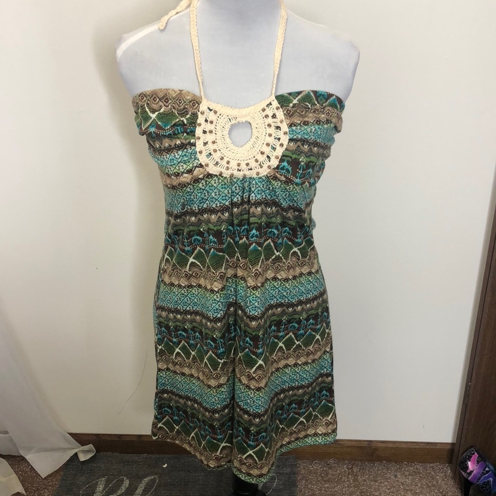 Loter green abstract halter top/ mini dress tunic size large